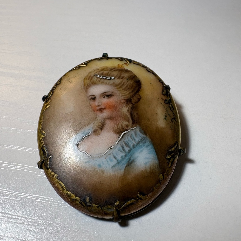 Vintage Hand Painted Porcelain Brooch